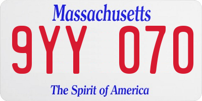 MA license plate 9YY070