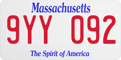MA license plate 9YY092