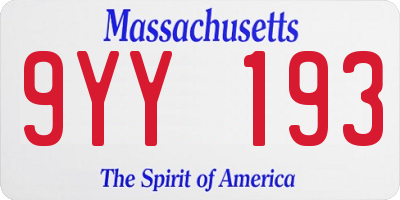 MA license plate 9YY193