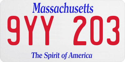 MA license plate 9YY203