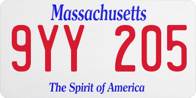 MA license plate 9YY205