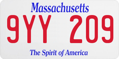 MA license plate 9YY209