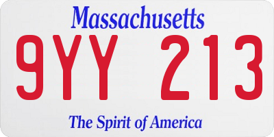 MA license plate 9YY213