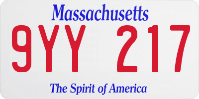 MA license plate 9YY217