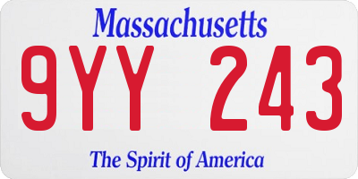 MA license plate 9YY243