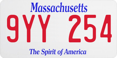 MA license plate 9YY254