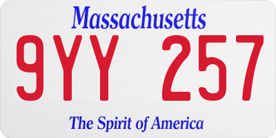 MA license plate 9YY257