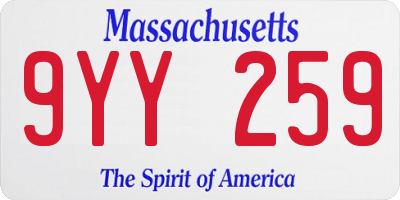 MA license plate 9YY259