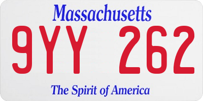 MA license plate 9YY262