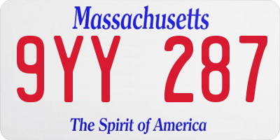 MA license plate 9YY287