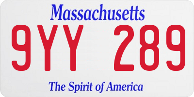 MA license plate 9YY289