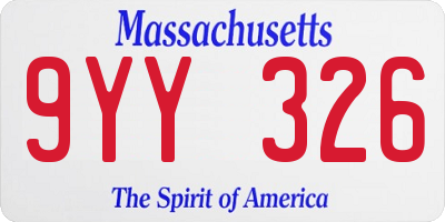 MA license plate 9YY326