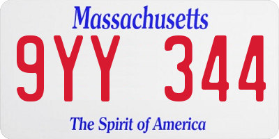 MA license plate 9YY344