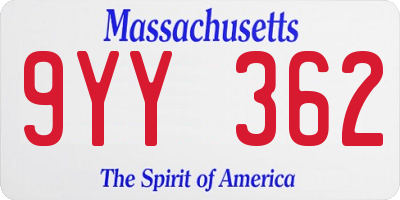 MA license plate 9YY362