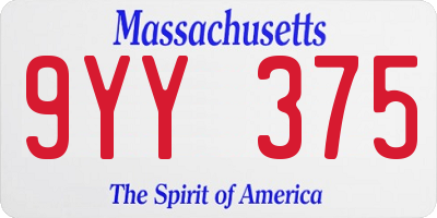 MA license plate 9YY375
