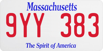 MA license plate 9YY383