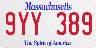 MA license plate 9YY389