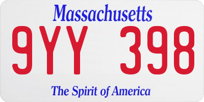 MA license plate 9YY398