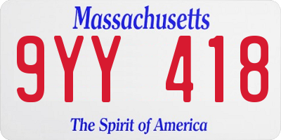 MA license plate 9YY418