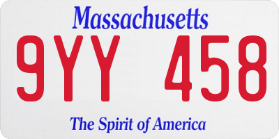 MA license plate 9YY458