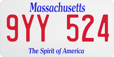 MA license plate 9YY524