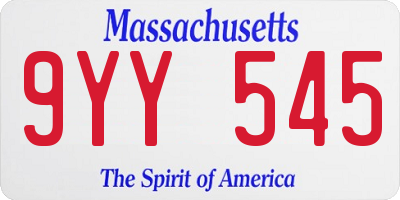 MA license plate 9YY545