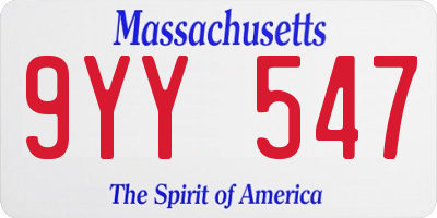 MA license plate 9YY547