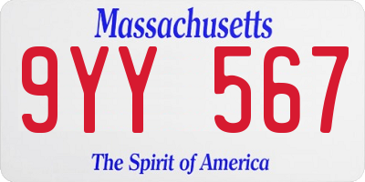 MA license plate 9YY567
