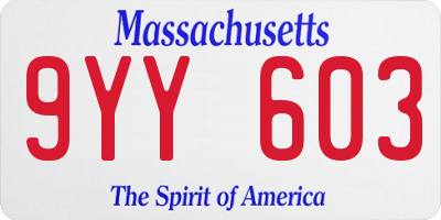 MA license plate 9YY603