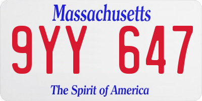 MA license plate 9YY647