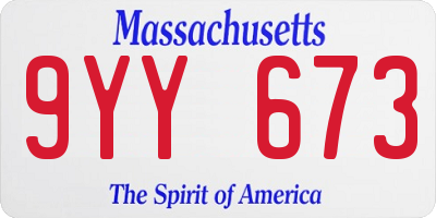 MA license plate 9YY673