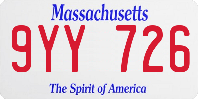MA license plate 9YY726