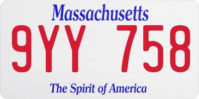 MA license plate 9YY758