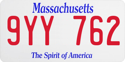 MA license plate 9YY762