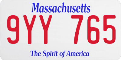 MA license plate 9YY765