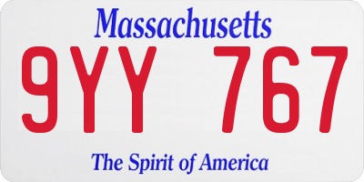 MA license plate 9YY767