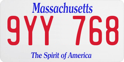 MA license plate 9YY768