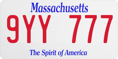 MA license plate 9YY777