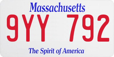 MA license plate 9YY792