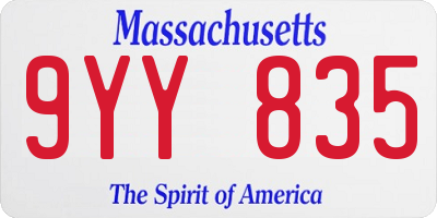 MA license plate 9YY835