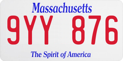 MA license plate 9YY876
