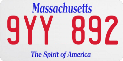 MA license plate 9YY892