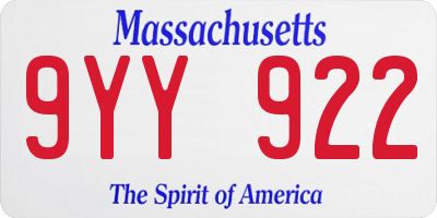 MA license plate 9YY922
