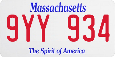 MA license plate 9YY934
