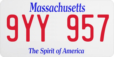 MA license plate 9YY957
