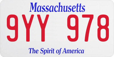 MA license plate 9YY978