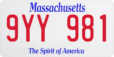 MA license plate 9YY981
