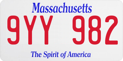 MA license plate 9YY982