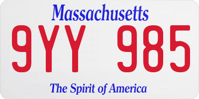 MA license plate 9YY985