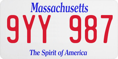 MA license plate 9YY987